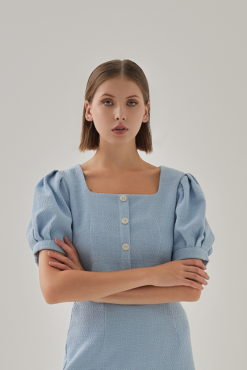 Kadence Button Down Tweed Top In Cloud