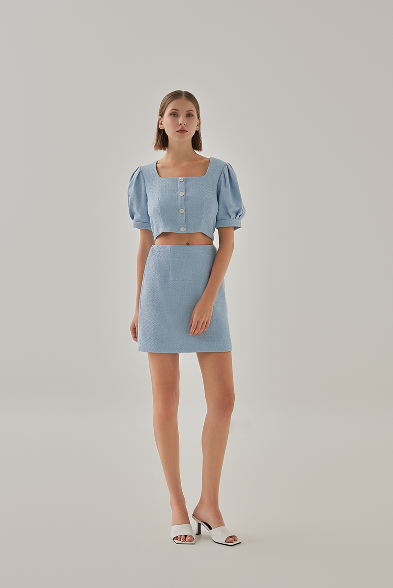 Kadence Button Down Tweed Top In Cloud