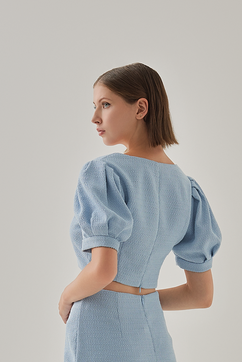 Kadence Button Down Tweed Top In Cloud