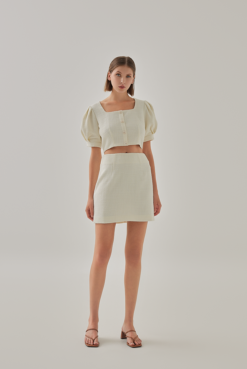 Kadence Button Down Tweed Top In Cream