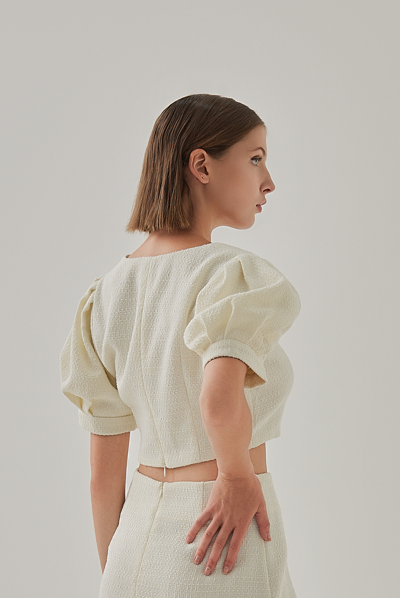 Kadence Button Down Tweed Top In Cream