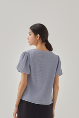 Seline Textured V-neck Blouse in Dusty Blue