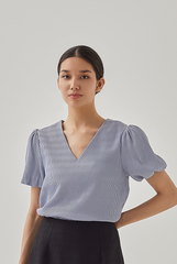 Seline Textured V-neck Blouse in Dusty Blue