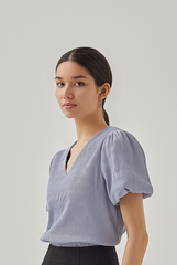 Seline Textured V-neck Blouse in Dusty Blue