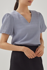 Seline Textured V-neck Blouse in Dusty Blue