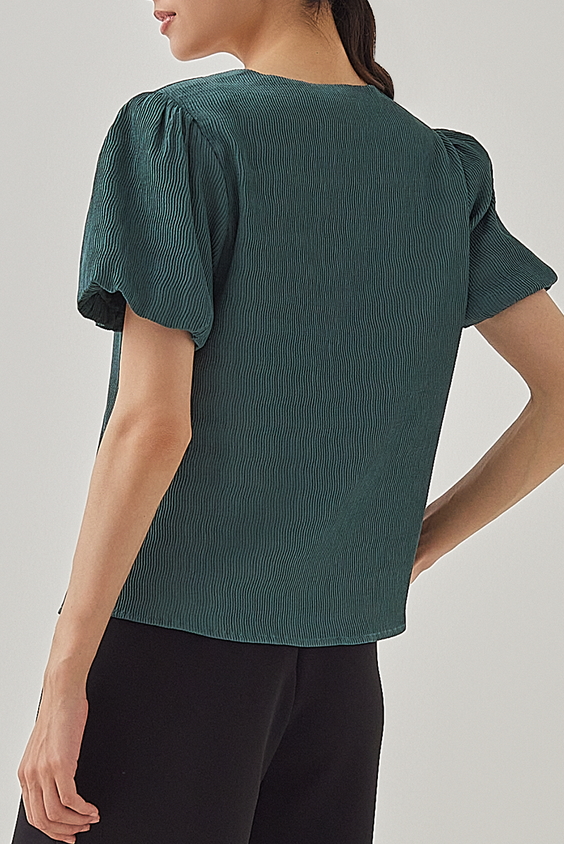 Seline Textured V-neck Blouse in Emerald