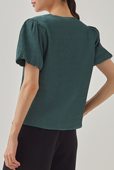 Seline Textured V-neck Blouse in Emerald