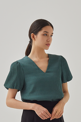 Seline Textured V-neck Blouse in Emerald