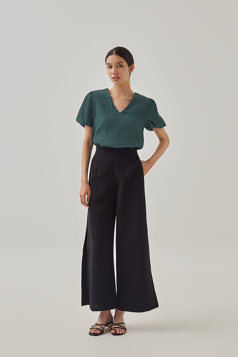 Seline Textured V-neck Blouse in Emerald
