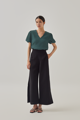 Seline Textured V-neck Blouse in Emerald