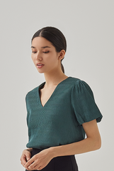 Seline Textured V-neck Blouse in Emerald