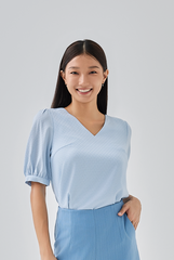 Helen V-neck Blouse in Light Blue