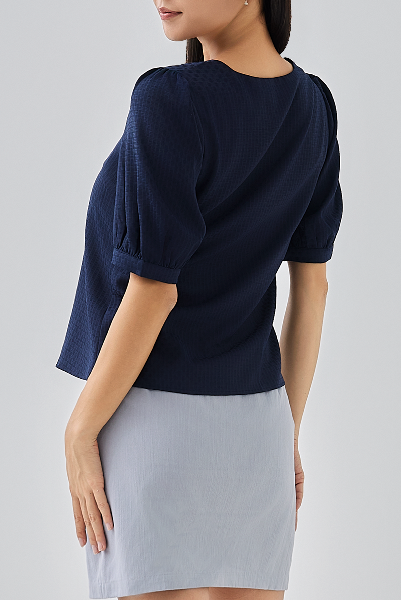 Helen V-neck Blouse in Navy Blue
