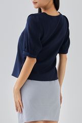 Helen V-neck Blouse in Navy Blue