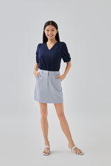 Helen V-neck Blouse in Navy Blue
