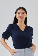 Helen V-neck Blouse in Navy Blue