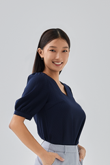 Helen V-neck Blouse in Navy Blue