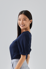 Helen V-neck Blouse in Navy Blue