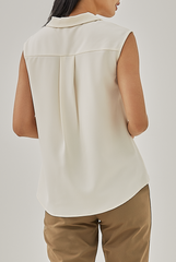 Shain Collared Sleeveless Shirt in Beige