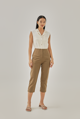 Shain Collared Sleeveless Shirt in Beige