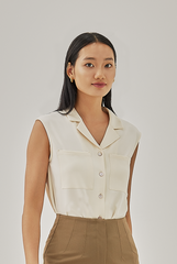 Shain Collared Sleeveless Shirt in Beige