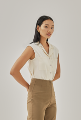 Shain Collared Sleeveless Shirt in Beige