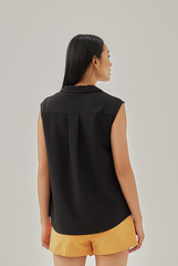 Shain Collared Sleeveless Shirt in Black