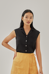 Shain Collared Sleeveless Shirt in Black
