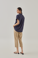 Ella Patched Pocket Shirt in Navy Blue