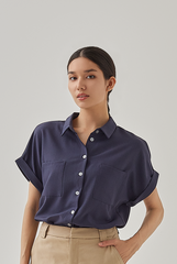 Ella Patched Pocket Shirt in Navy Blue