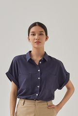 Ella Patched Pocket Shirt in Navy Blue