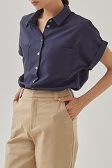 Ella Patched Pocket Shirt in Navy Blue