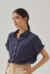 Ella Patched Pocket Shirt in Navy Blue