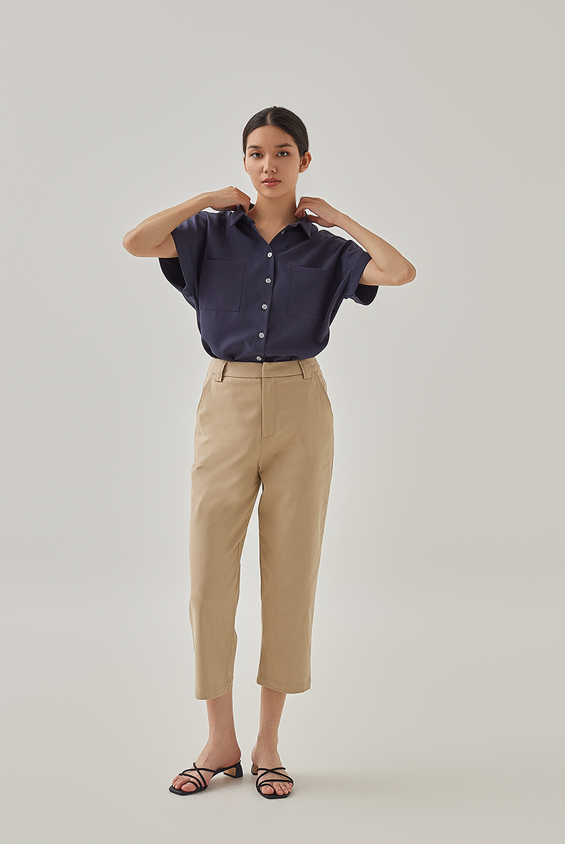 Ella Patched Pocket Shirt in Navy Blue