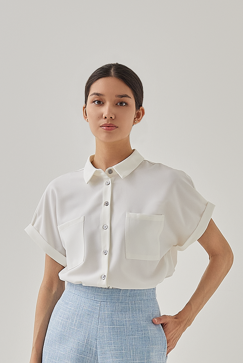 Ella Patched Pocket Shirt in White