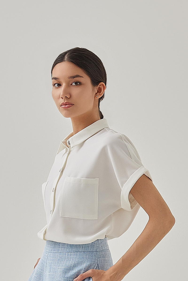 Ella Patched Pocket Shirt in White