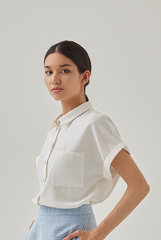 Ella Patched Pocket Shirt in White