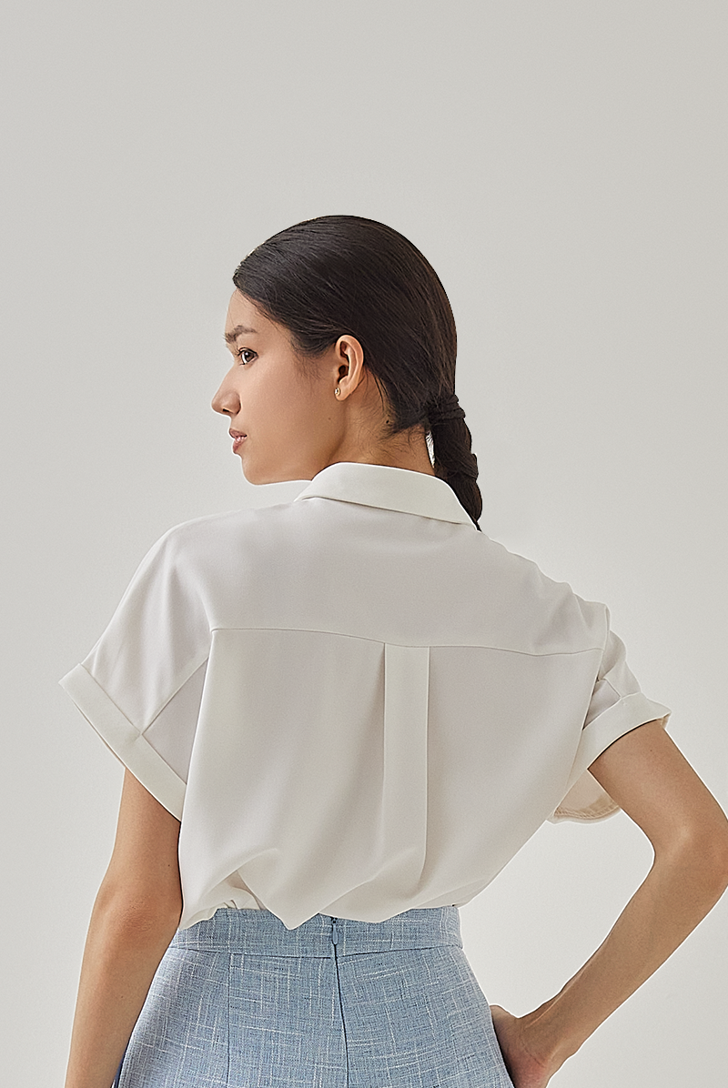 Ella Patched Pocket Shirt in White
