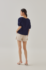 Ayla Floral Embroidery Blouse in Navy Blue