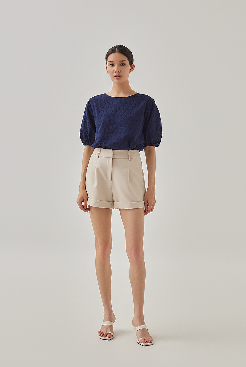 Ayla Floral Embroidery Blouse in Navy Blue