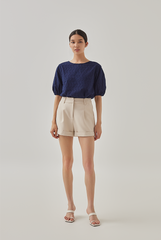 Ayla Floral Embroidery Blouse in Navy Blue