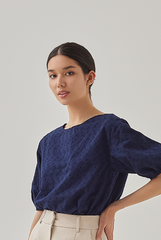 Ayla Floral Embroidery Blouse in Navy Blue