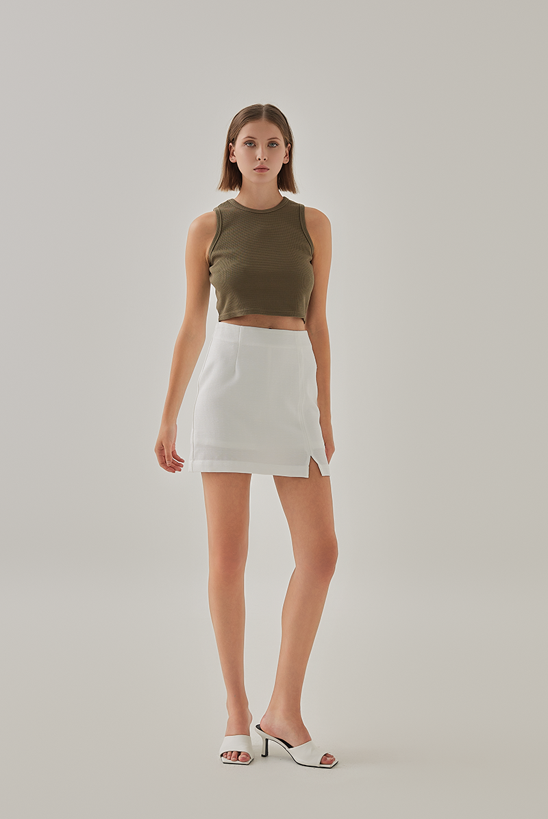 Asher Ribbed Halter Top in Olive Green