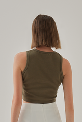 Asher Ribbed Halter Top in Olive Green