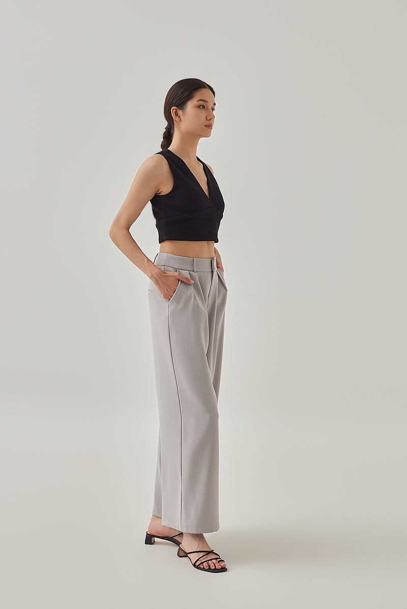 Reva Waffle Crop Vest Top in Black
