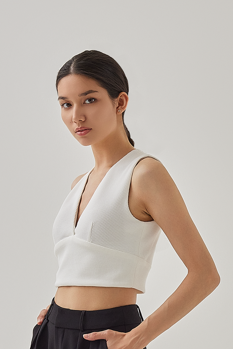 Reva Waffle Crop Vest Top in White
