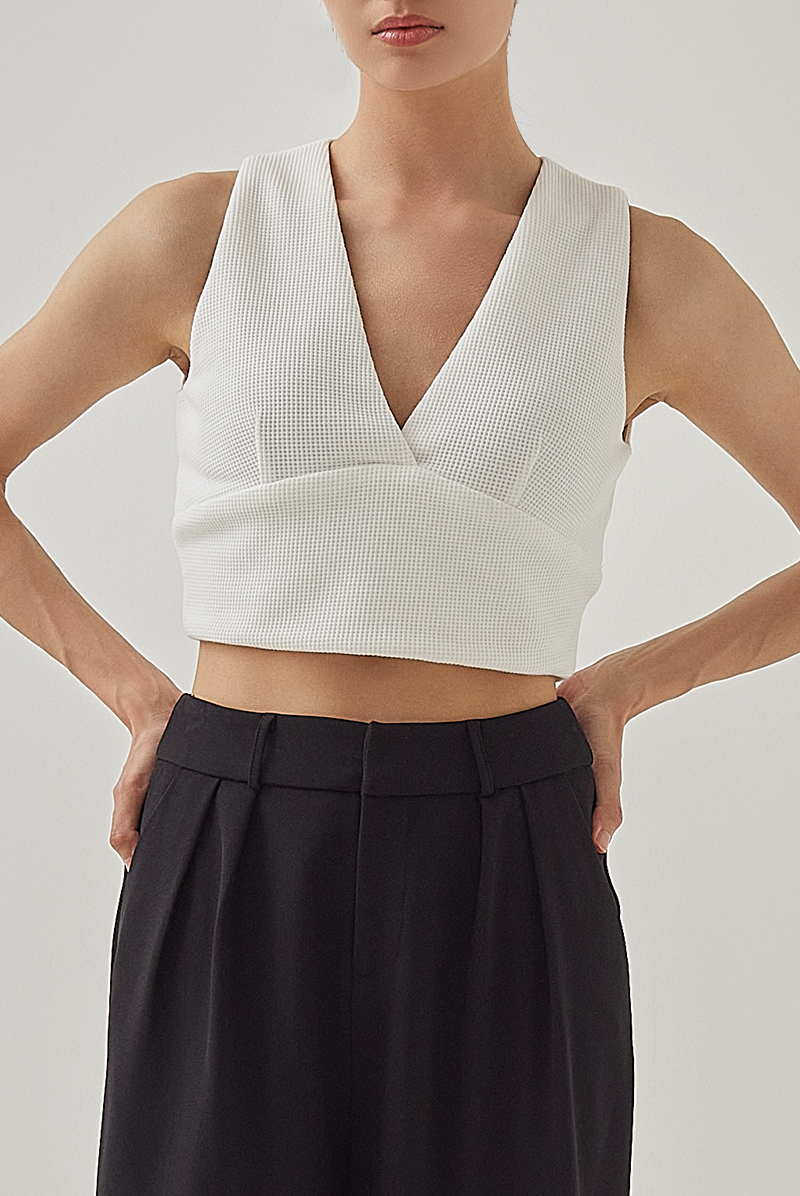 Reva Waffle Crop Vest Top in White