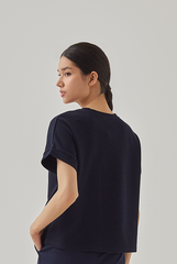 Cora Textured Cuffed Sleeves Tee in Midnight Blue
