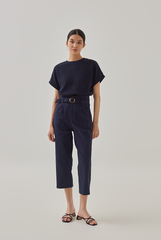 Cora Textured Cuffed Sleeves Tee in Midnight Blue