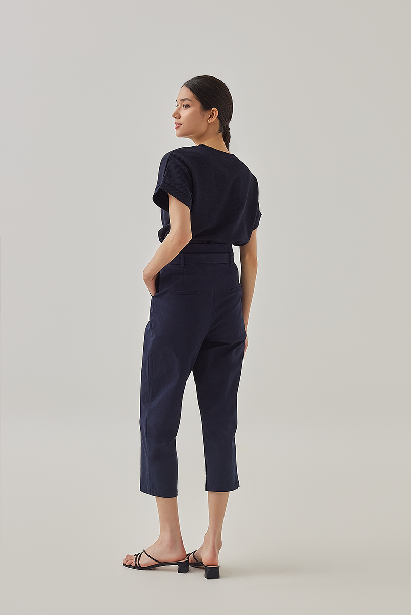 Cora Textured Cuffed Sleeves Tee in Midnight Blue